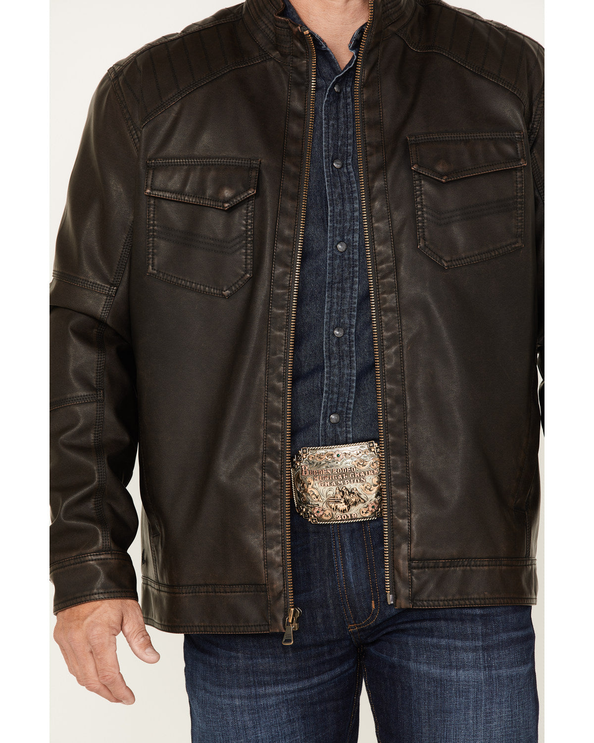 Men's Houston Distressed Moto Jacket Brown