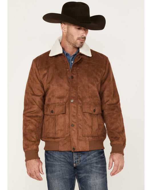 Men's Edward Faux Suede Sherpa Collar Bomber Jacket Brown