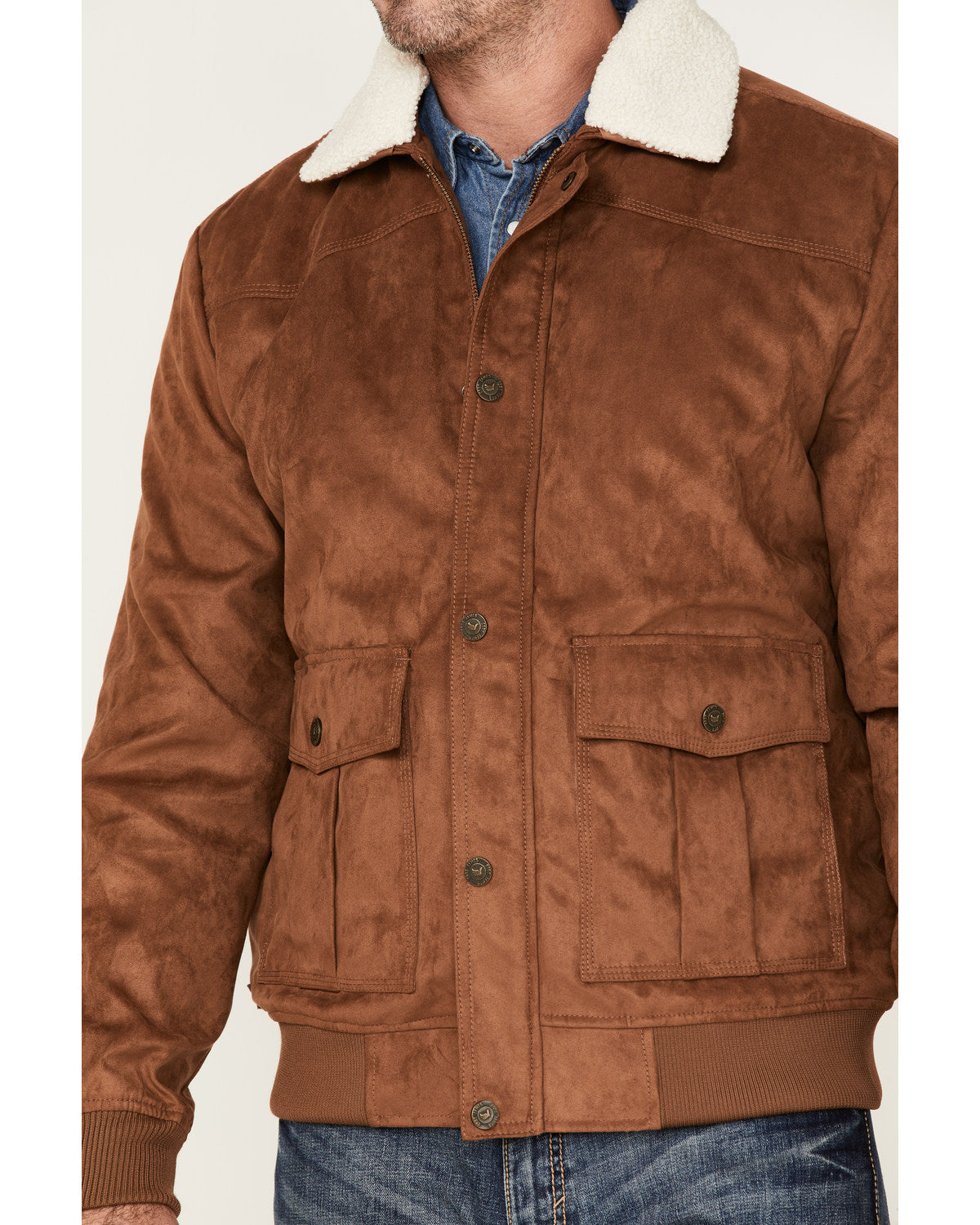 Men's Edward Faux Suede Sherpa Collar Bomber Jacket Brown