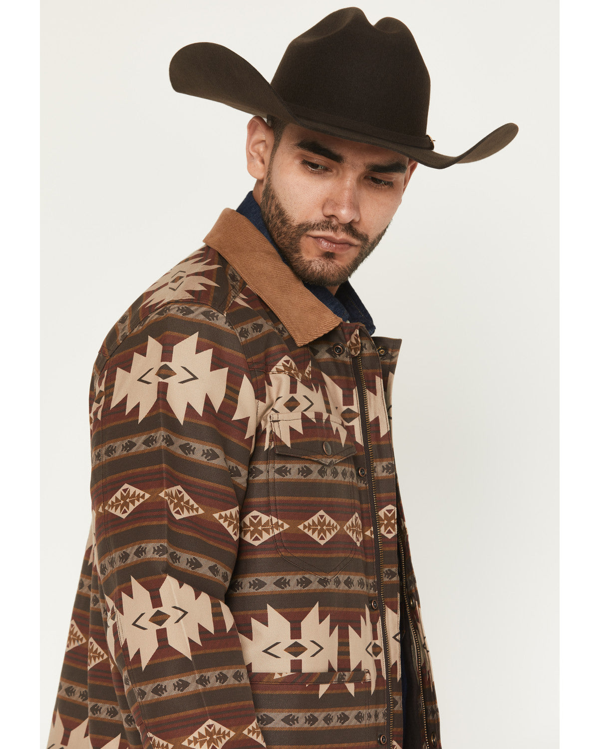 Men's FR Buck Southwestern Print Barn Coat Dark Brown