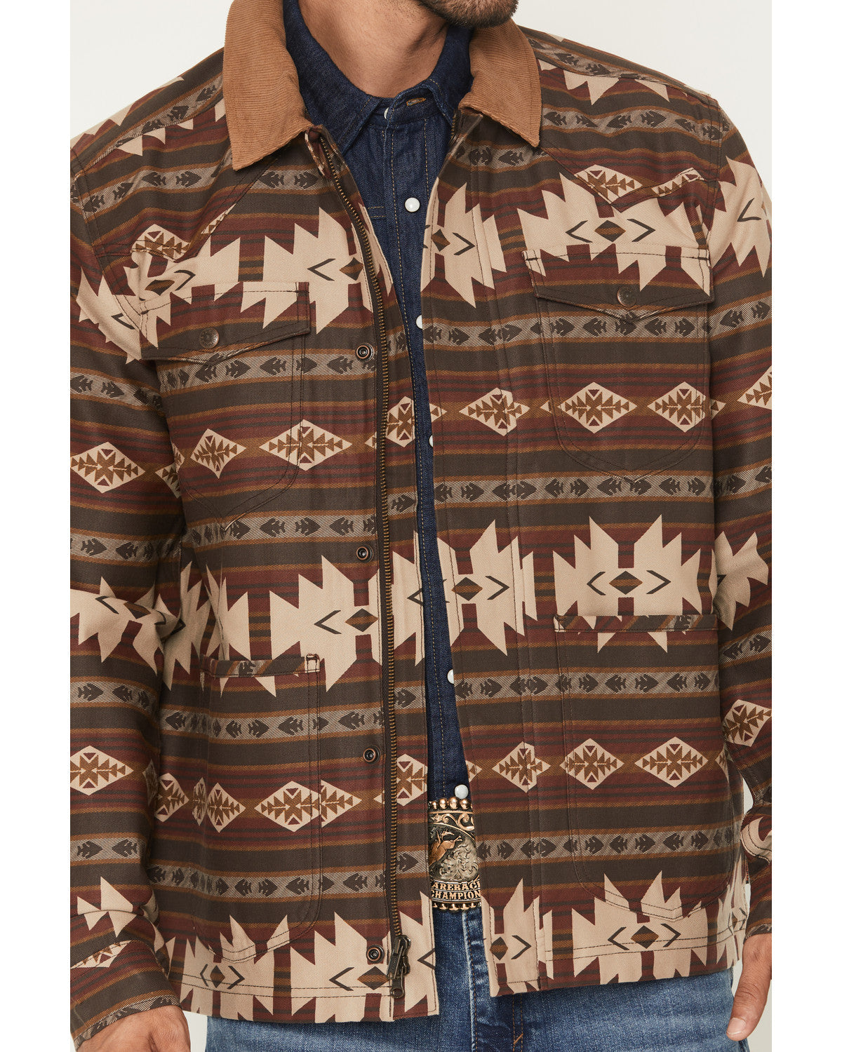 Men's FR Buck Southwestern Print Barn Coat Dark Brown