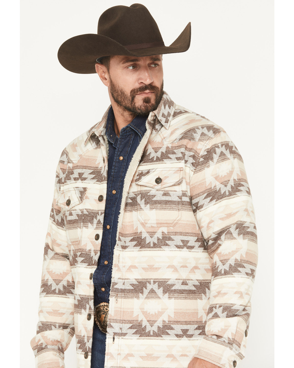 Men's Emmons Sherpa Lined Southwestern Striped Flannel Shir Tan