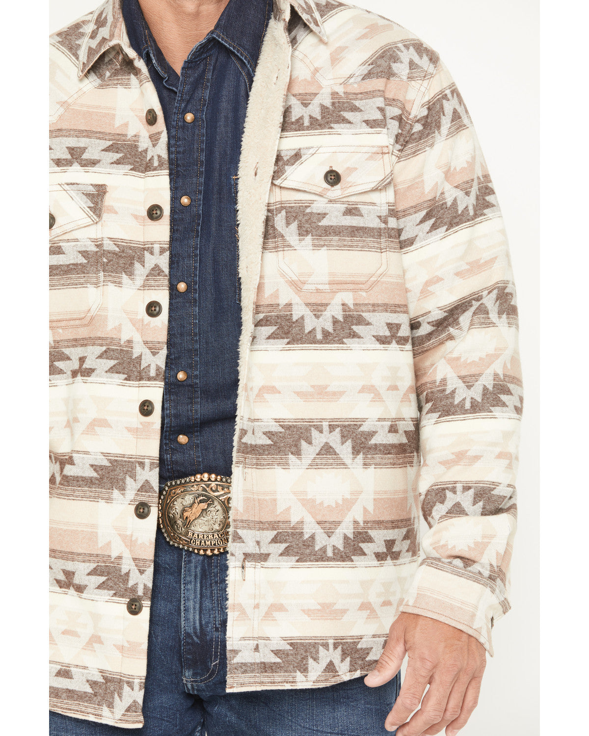 Men's Emmons Sherpa Lined Southwestern Striped Flannel Shir Tan