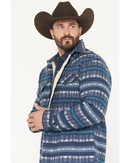 Men's Benton Sherpa Lined Southwestern Print Flannel Shirt Blue