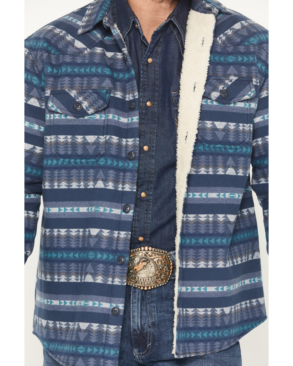 Men's Benton Sherpa Lined Southwestern Print Flannel Shirt Blue