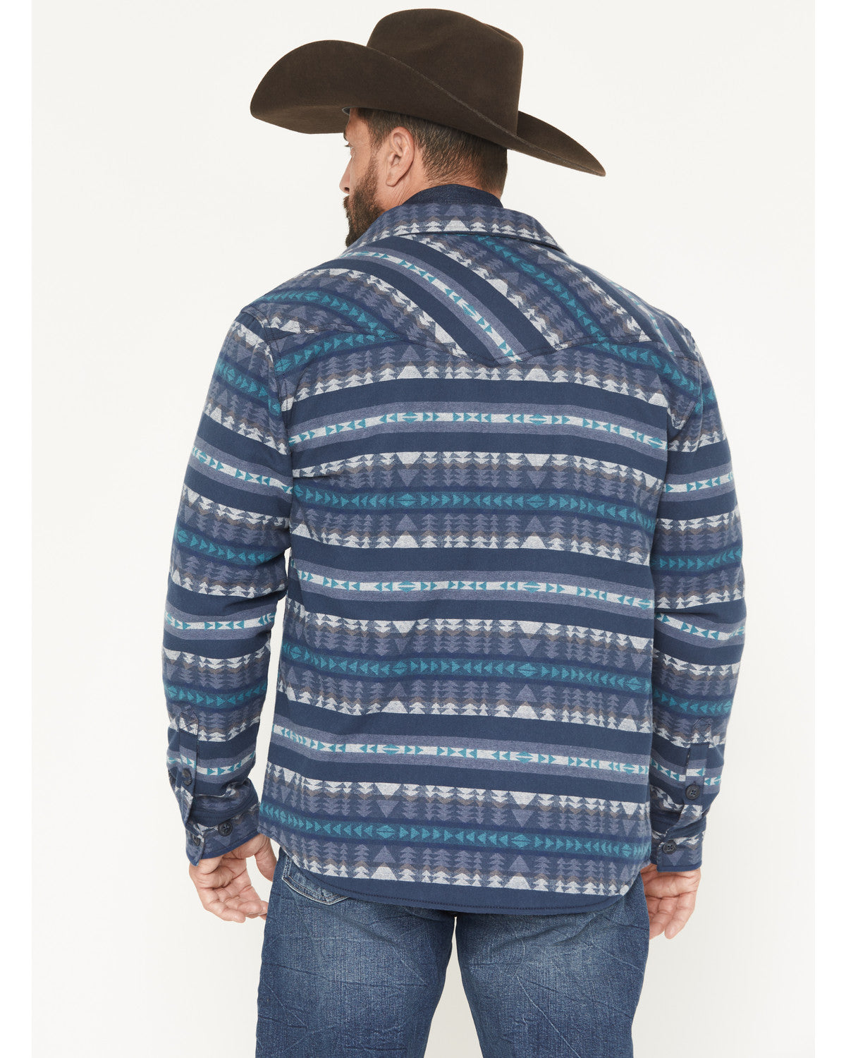 Men's Benton Sherpa Lined Southwestern Print Flannel Shirt Blue