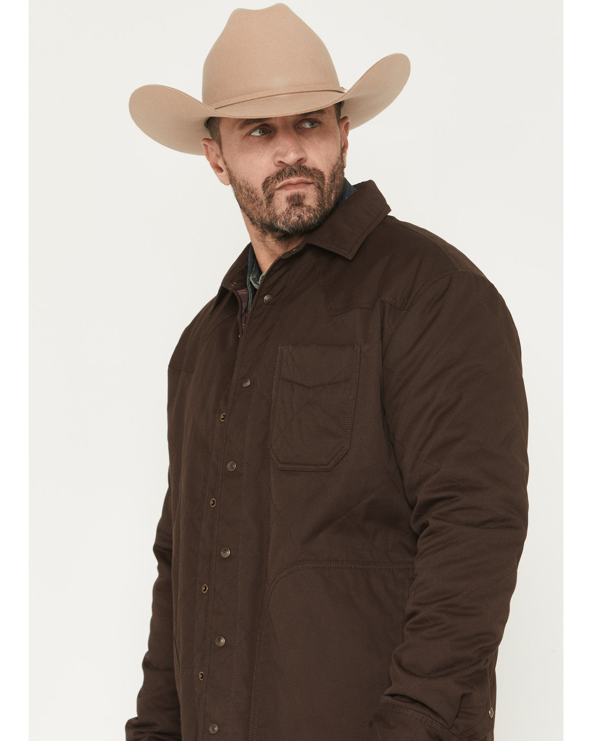 Men's Boone Quilted Flannel Lined Snap Shirt Jacket Brown