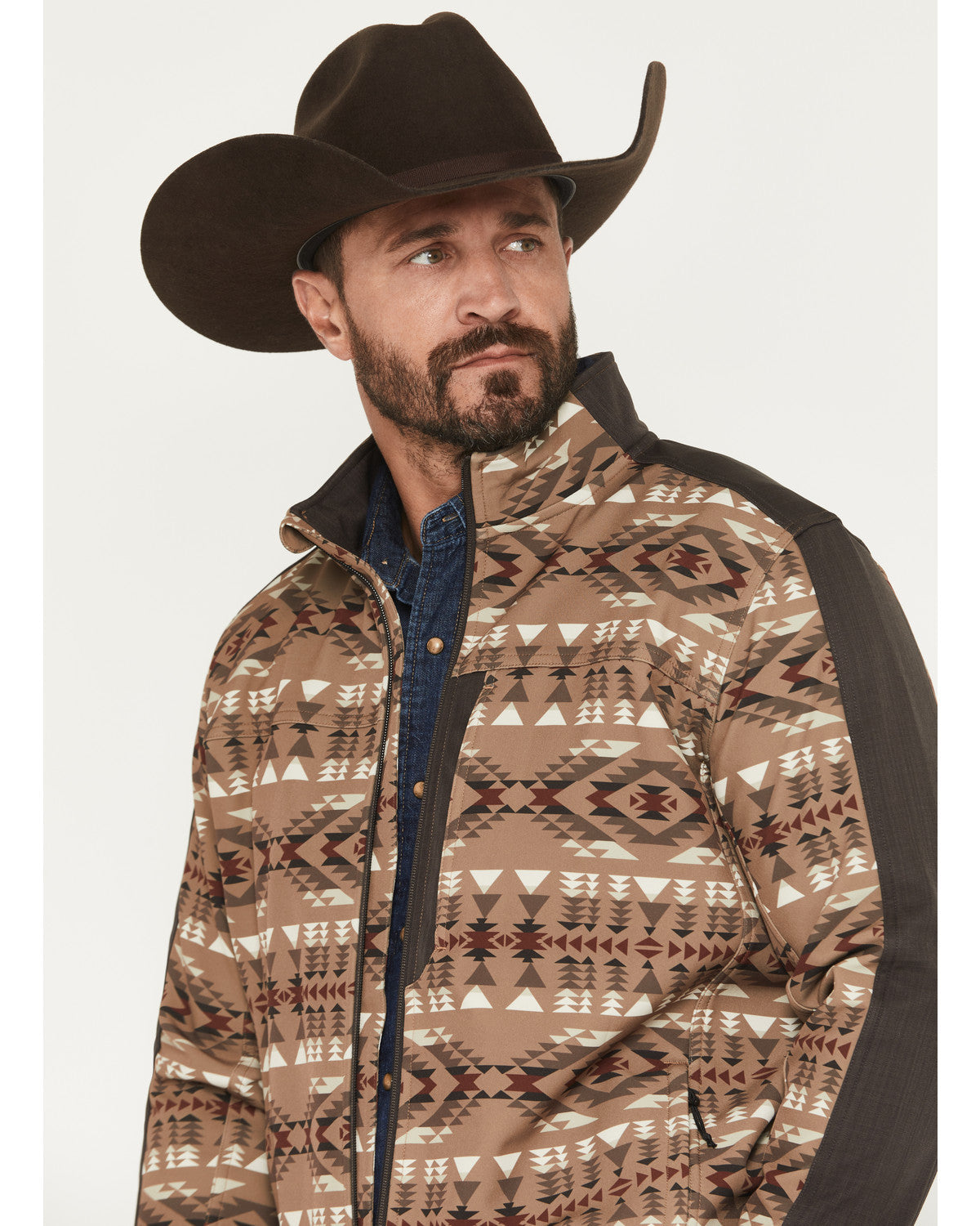 Men's Calhoun Southwestern Print Textured Softshell Jacket Brown