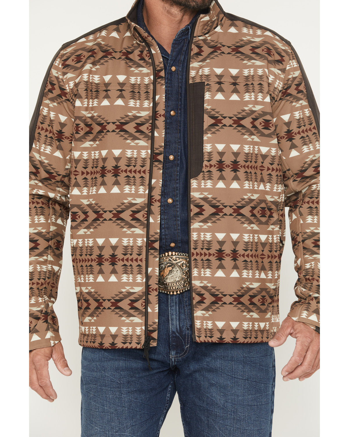 Men's Calhoun Southwestern Print Textured Softshell Jacket Brown