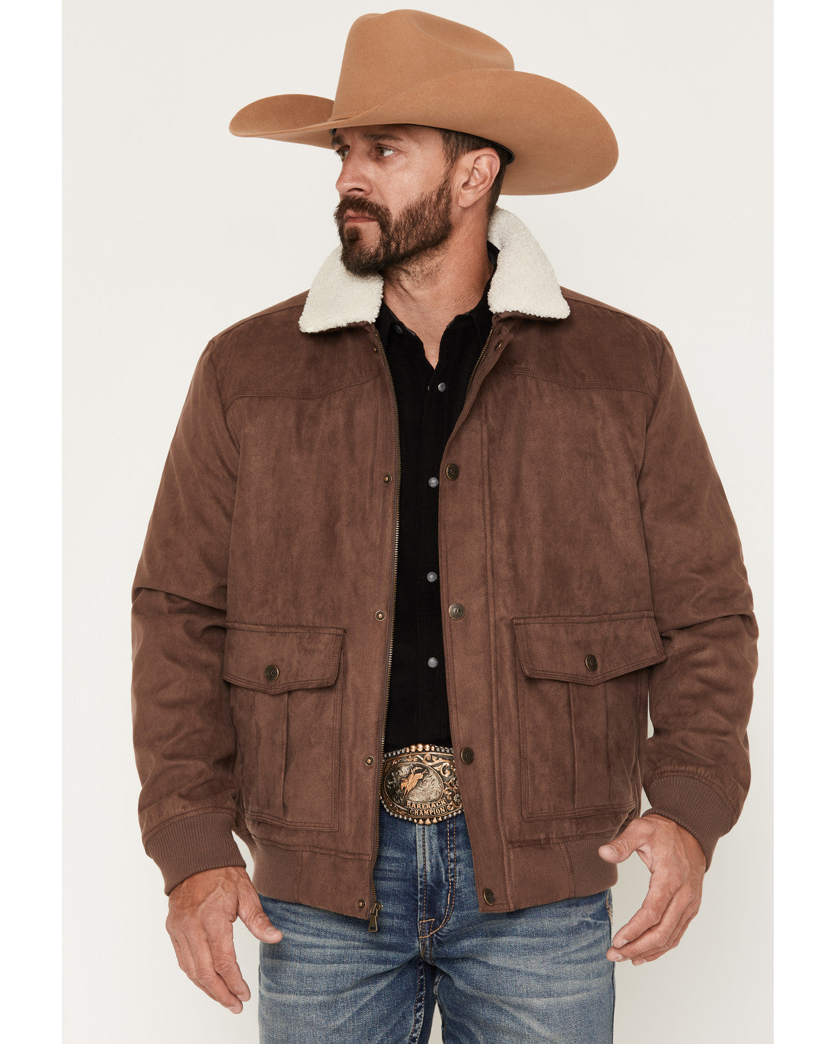 Men's Edward Faux Suede Snap Sherpa Bomber Jacket Dark Brown