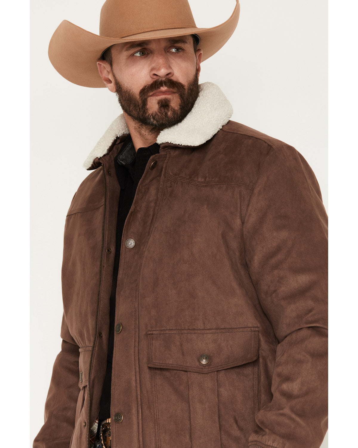 Men's Edward Faux Suede Snap Sherpa Bomber Jacket Dark Brown