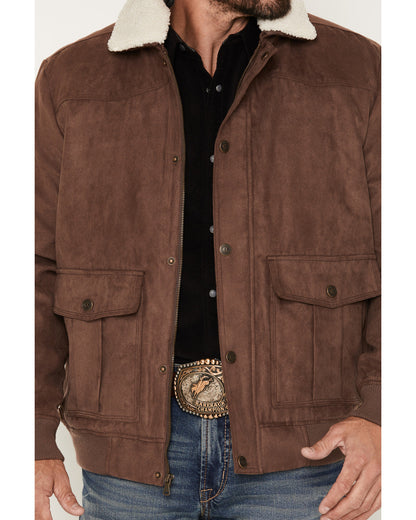 Men's Edward Faux Suede Snap Sherpa Bomber Jacket Dark Brown