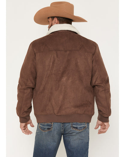 Men's Edward Faux Suede Snap Sherpa Bomber Jacket Dark Brown