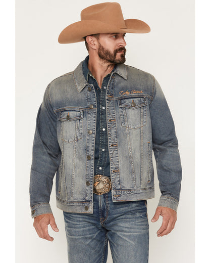 Men's Medium Wash Americana Patch Button-Down Stretch Denim Medium Wash