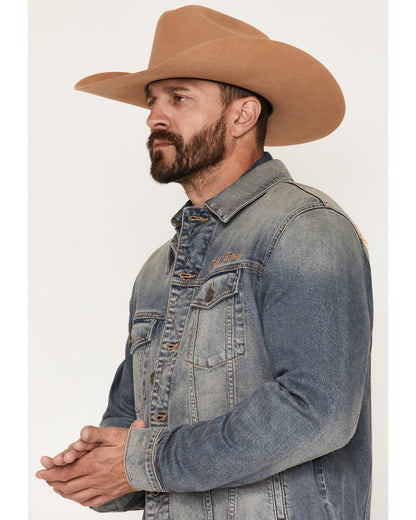 Men's Medium Wash Americana Patch Button-Down Stretch Denim Medium Wash