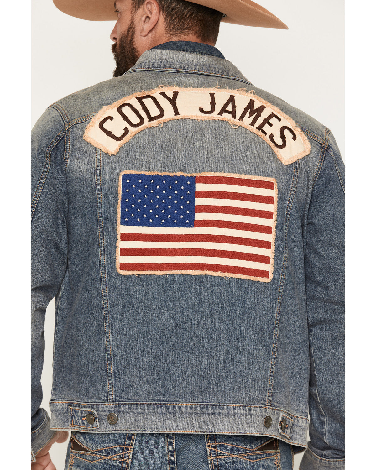 Men's Medium Wash Americana Patch Button-Down Stretch Denim Medium Wash