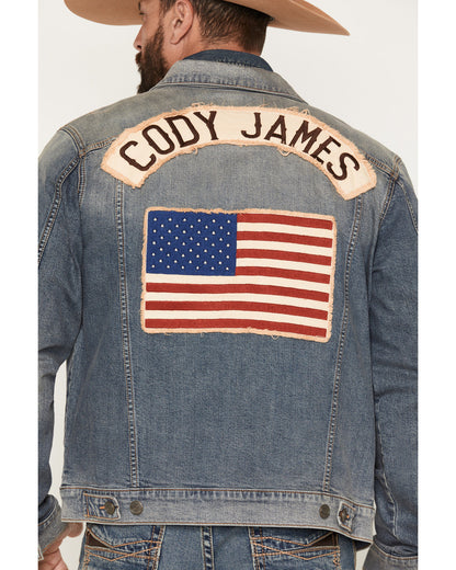 Men's Medium Wash Americana Patch Button-Down Stretch Denim Medium Wash