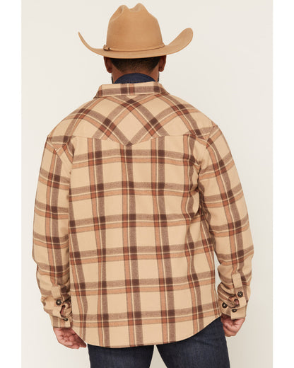 Men's Hombre Plaid Print Sherpa Lined Shirt Jacket Tan