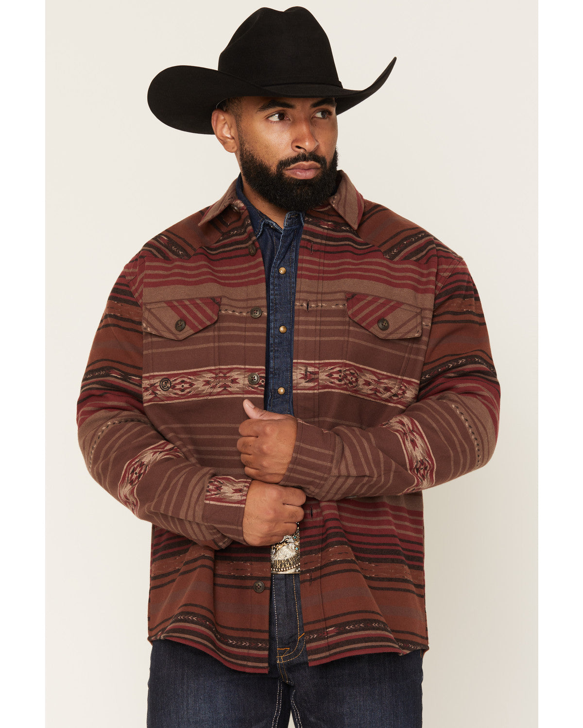 Men's Drif Southwestern Serape Striped Fleece Lined Shirt J Brown