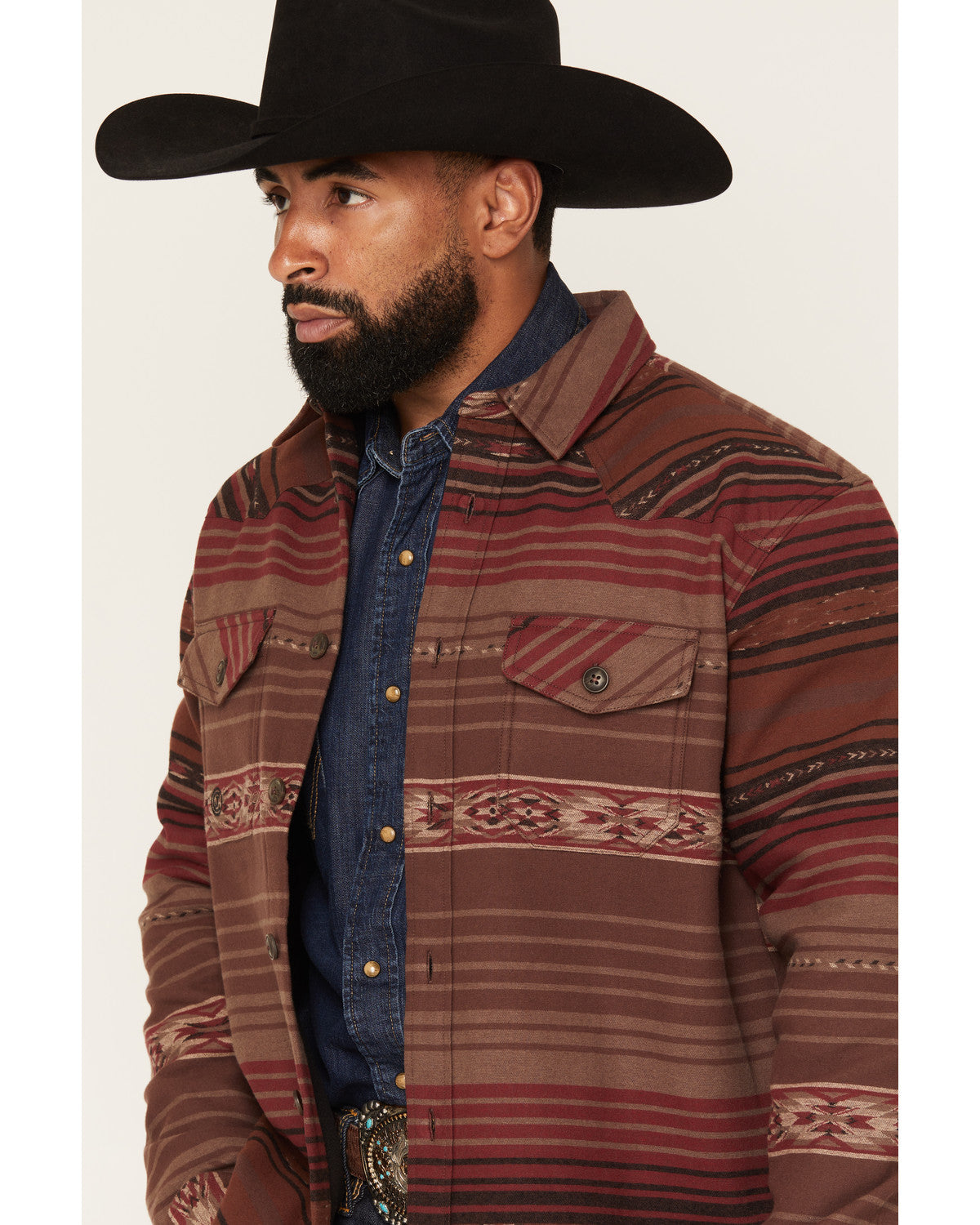 Men's Drif Southwestern Serape Striped Fleece Lined Shirt J Brown