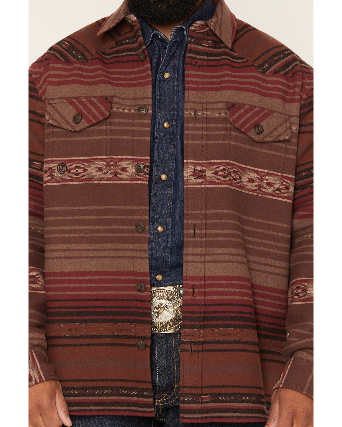 Men's Drif Southwestern Serape Striped Fleece Lined Shirt J Brown