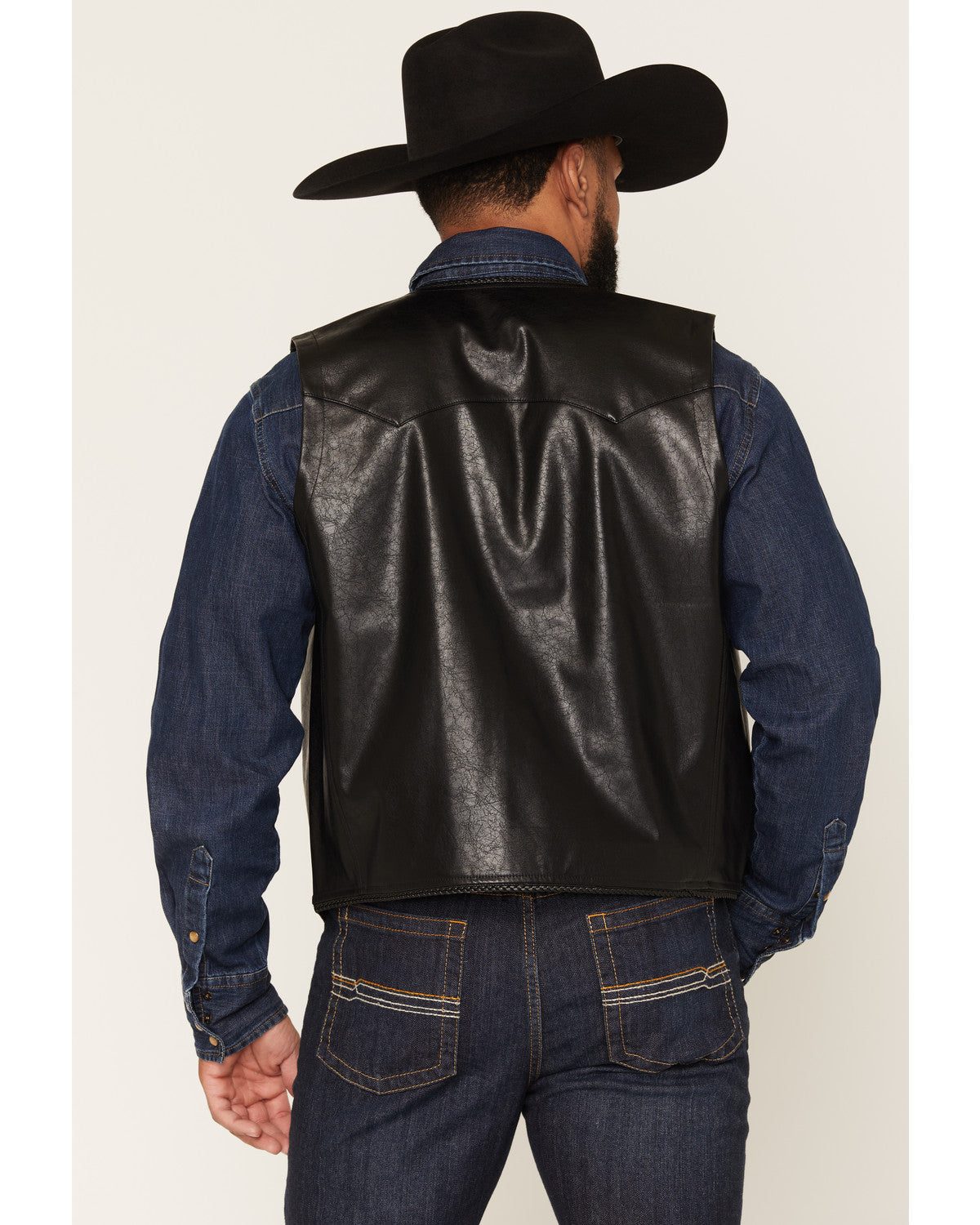 Men's Hogan Faux Leather Braided Trim Button-Down Vest Black