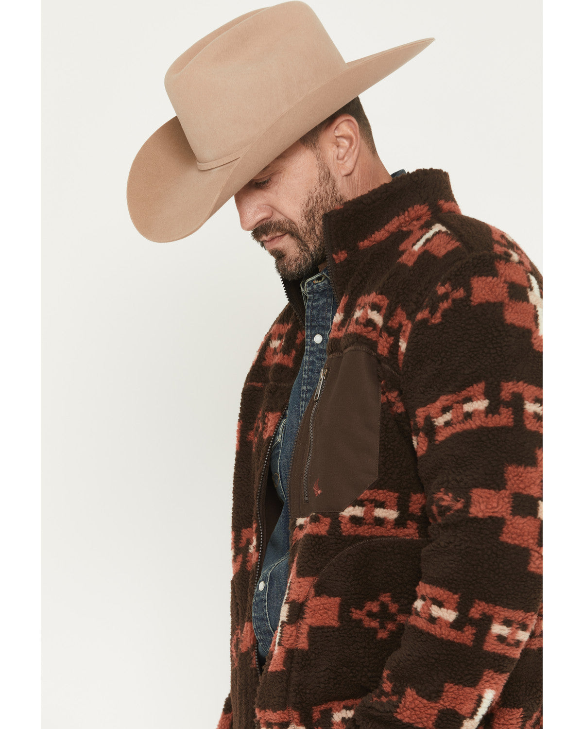 Men's Izard Southwestern Print Sherpa Zip Jacket Brown