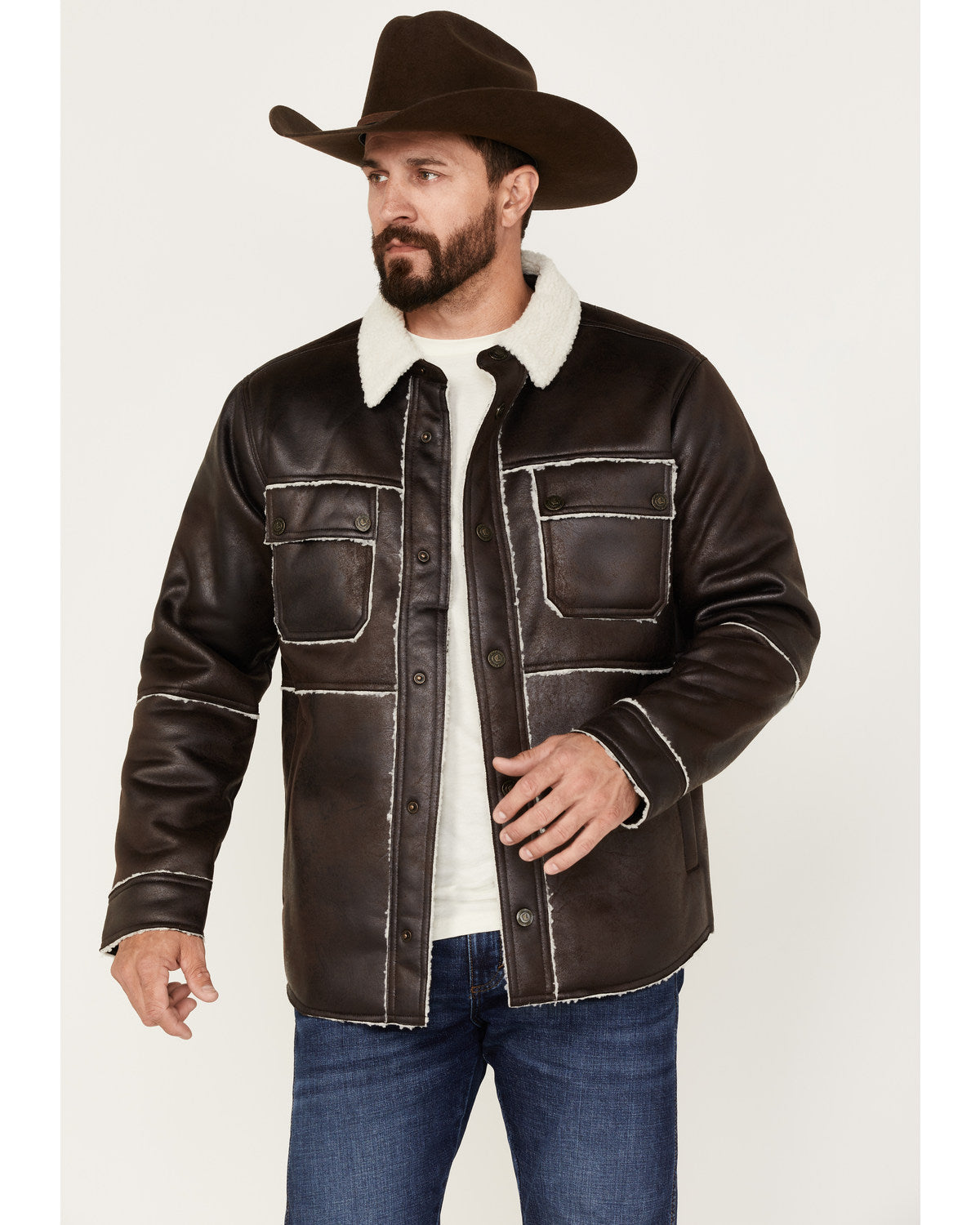 Men's Carmine Faux Shearling Shacket Brown