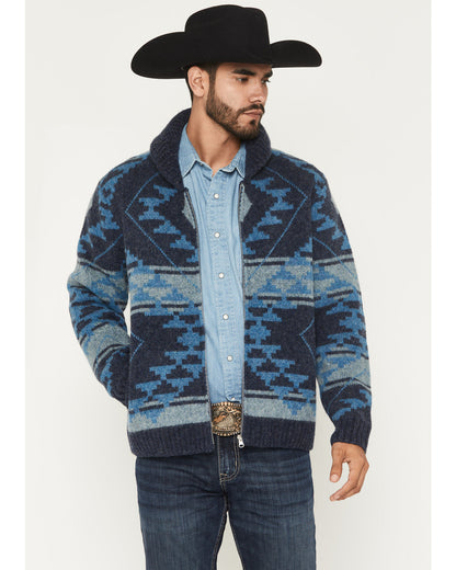 Men's Carson Southwestern Print Full Zip Wool Sweater Navy