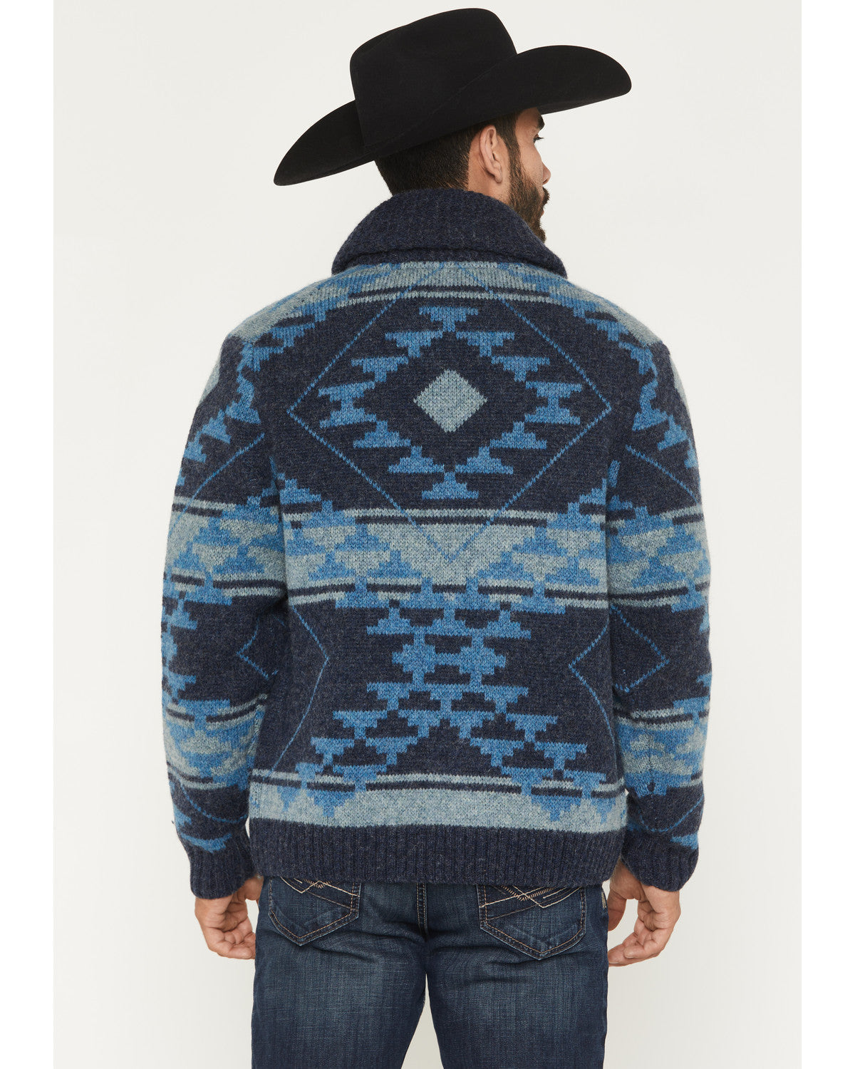 Men's Carson Southwestern Print Full Zip Wool Sweater Navy