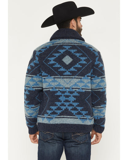 Men's Carson Southwestern Print Full Zip Wool Sweater Navy
