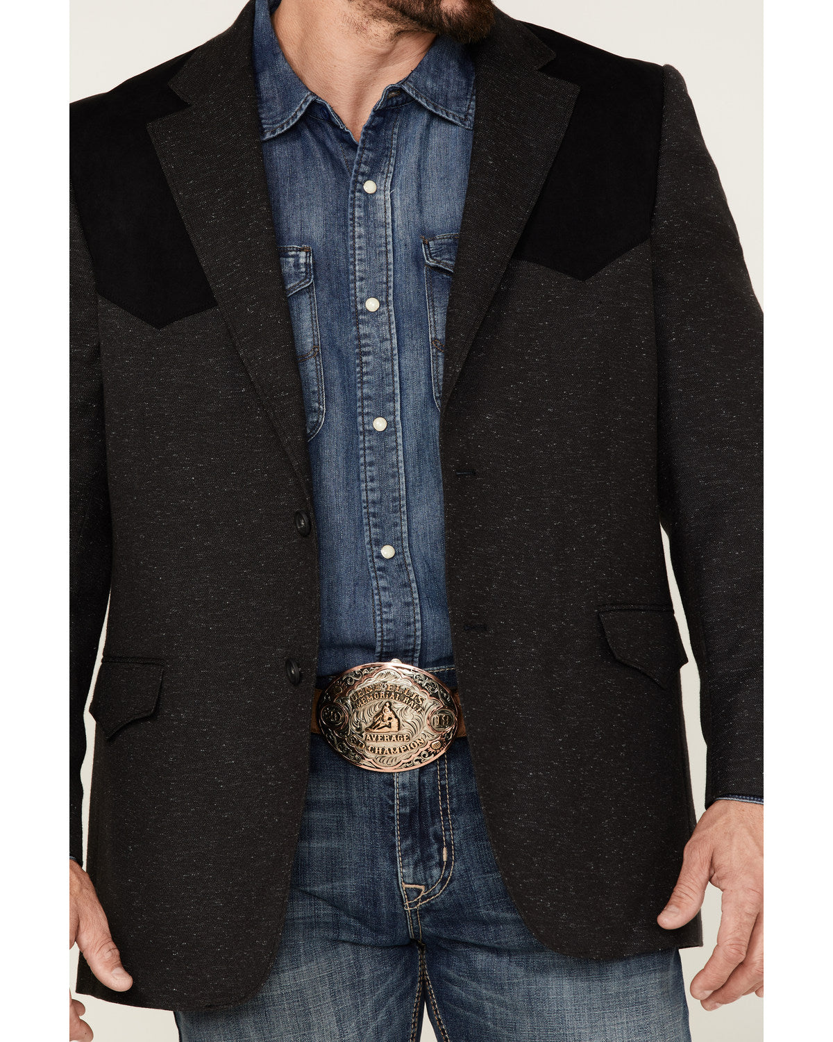 Men's Waco Contrast Yolk Button Down Western Sportcoat Charcoal