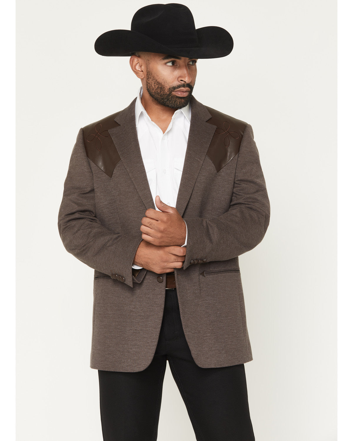 Men's Knoxville Faux Leather Western Yoke Sportcoat Brown
