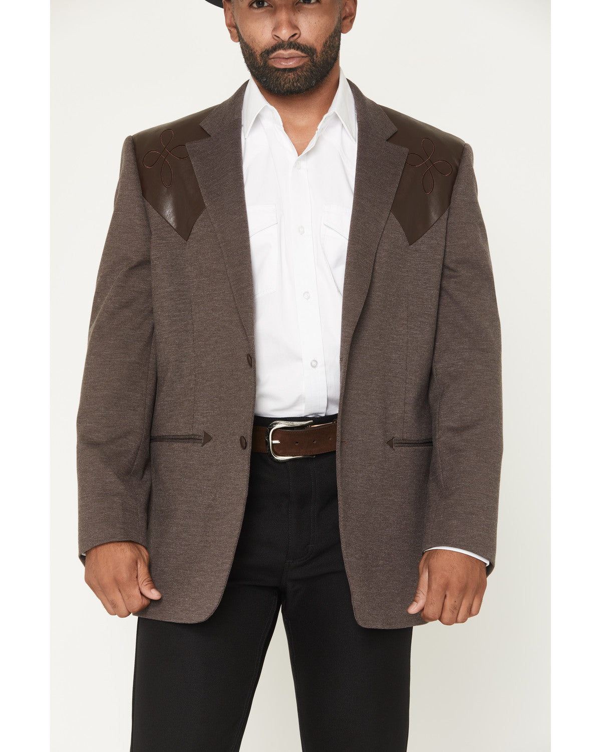 Men's Knoxville Faux Leather Western Yoke Sportcoat Brown