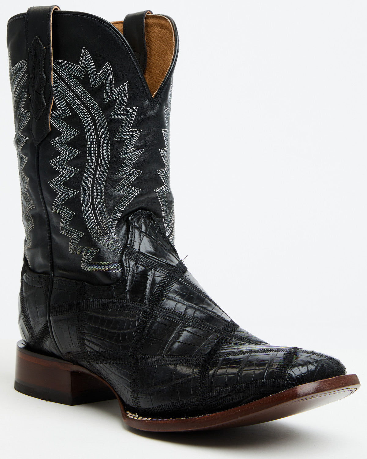 Men's Exotic American Alligator Western Boots - Broad Squar Black