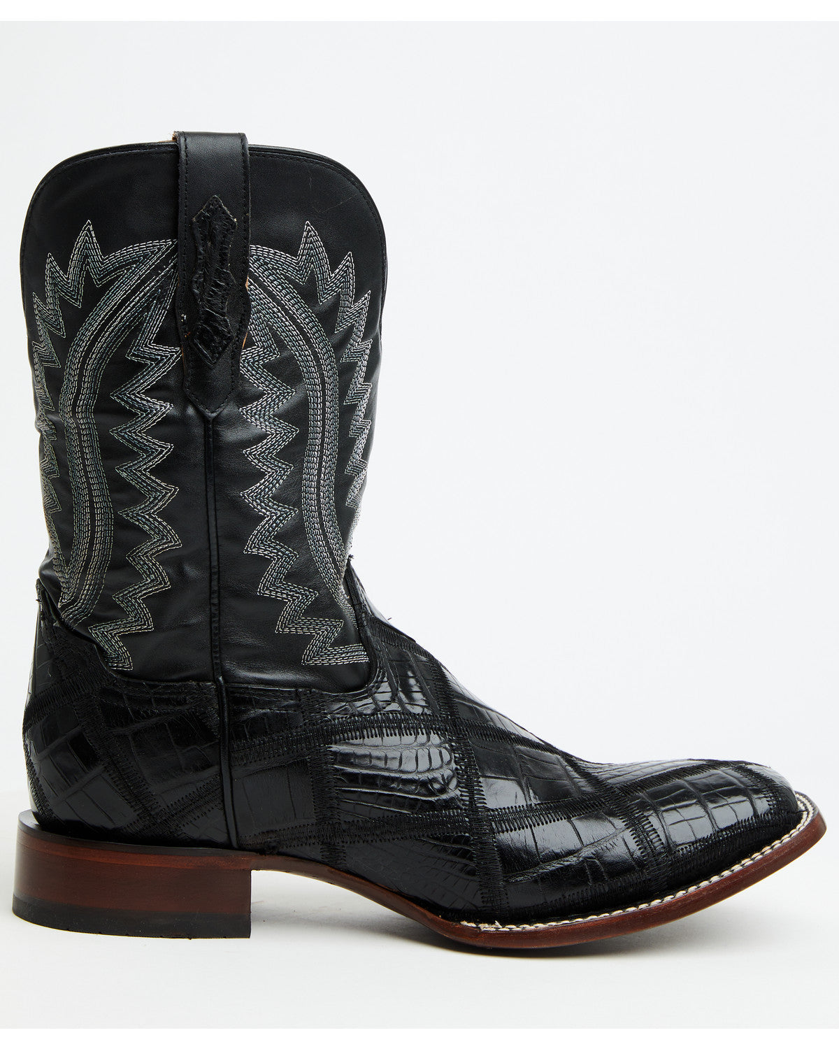 Men's Exotic American Alligator Western Boots - Broad Squar Black