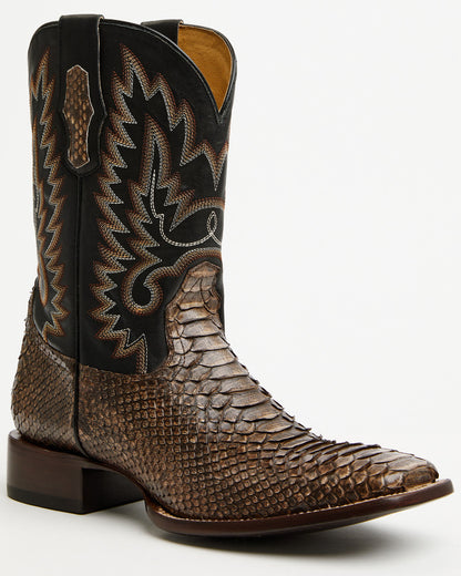 Men's Slyde Exotic Python Western Boots - Broad Square Toe Brown