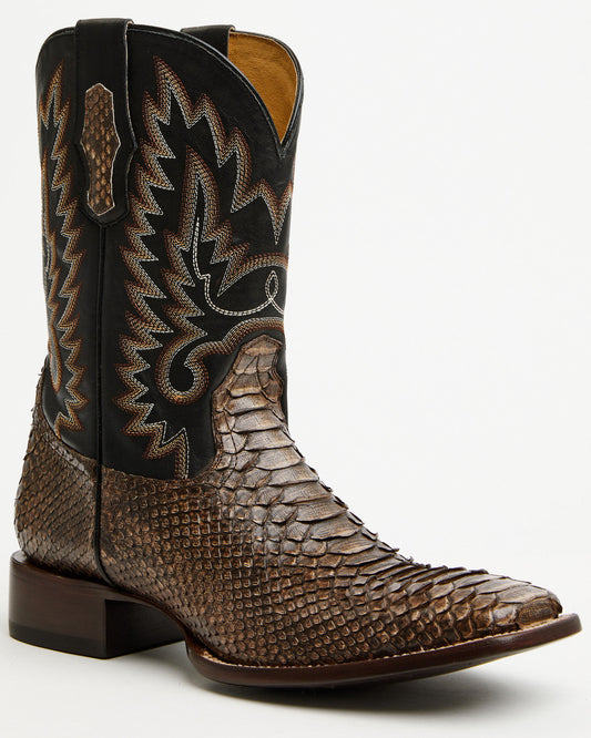 Men's Slyde Exotic Python Western Boots - Broad Square Toe Brown