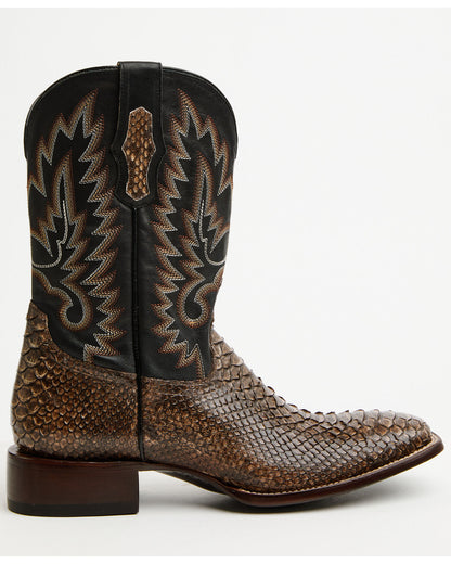 Men's Slyde Exotic Python Western Boots - Broad Square Toe Brown
