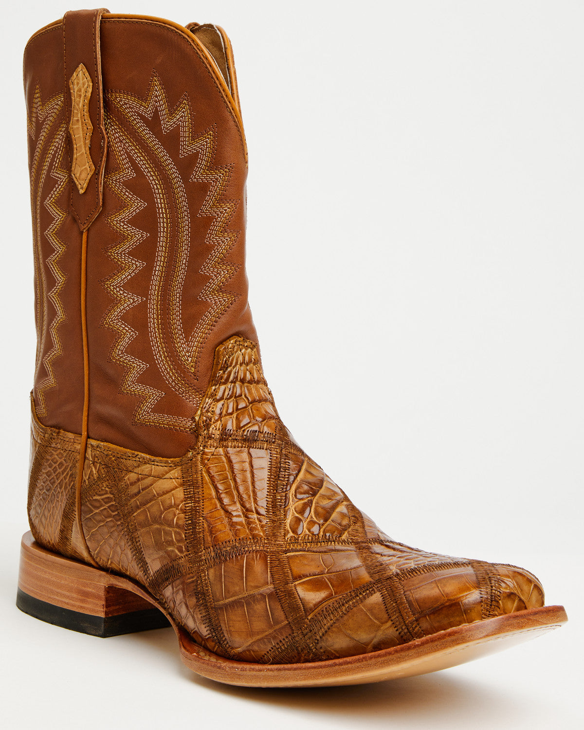 Men's Exotic American Alligator Western Boots - Broad Squar Tan