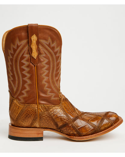 Men's Exotic American Alligator Western Boots - Broad Squar Tan
