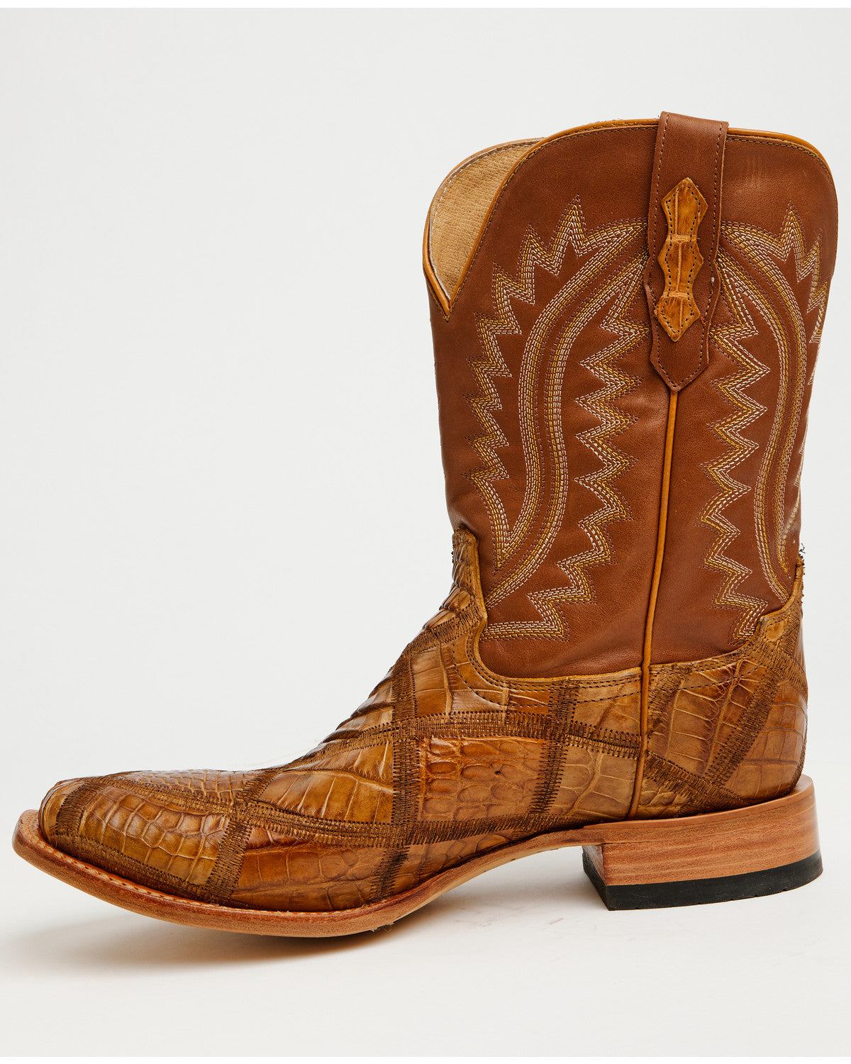 Men's Exotic American Alligator Western Boots - Broad Squar Tan