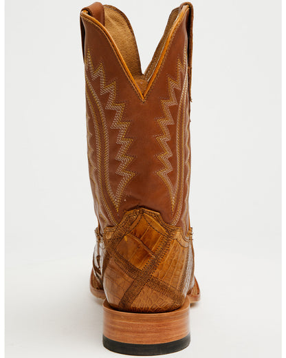 Men's Exotic American Alligator Western Boots - Broad Squar Tan