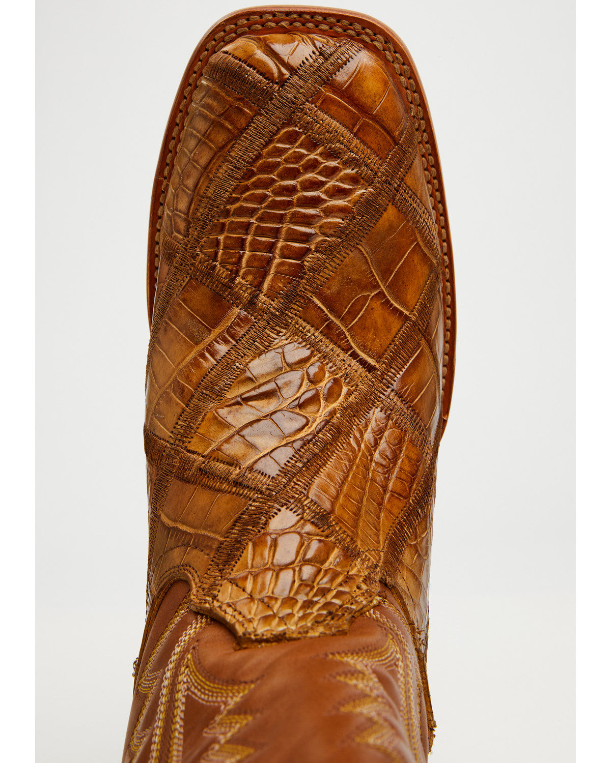 Men's Exotic American Alligator Western Boots - Broad Squar Tan