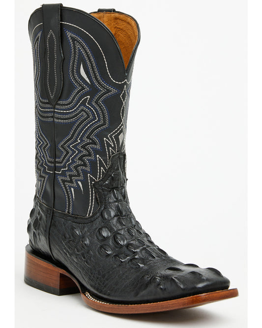 Men's Croc Print Badlands Western Boots - Broad Square Toe Black
