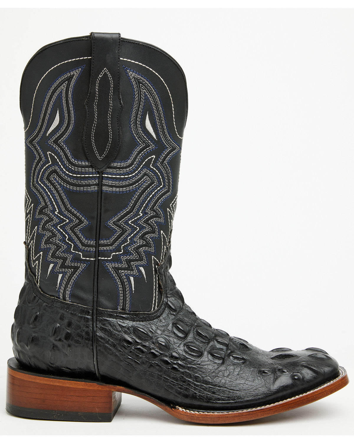 Men's Croc Print Badlands Western Boots - Broad Square Toe Black