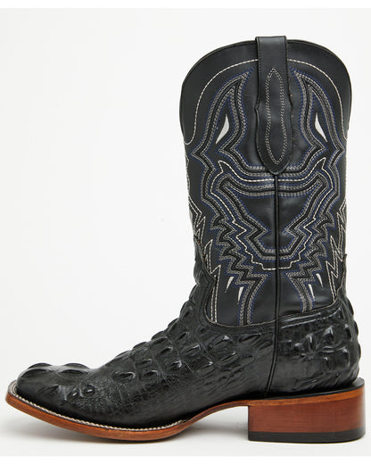 Men's Croc Print Badlands Western Boots - Broad Square Toe Black