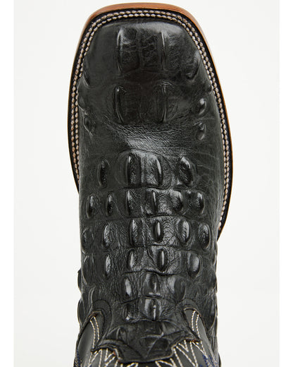 Men's Croc Print Badlands Western Boots - Broad Square Toe Black