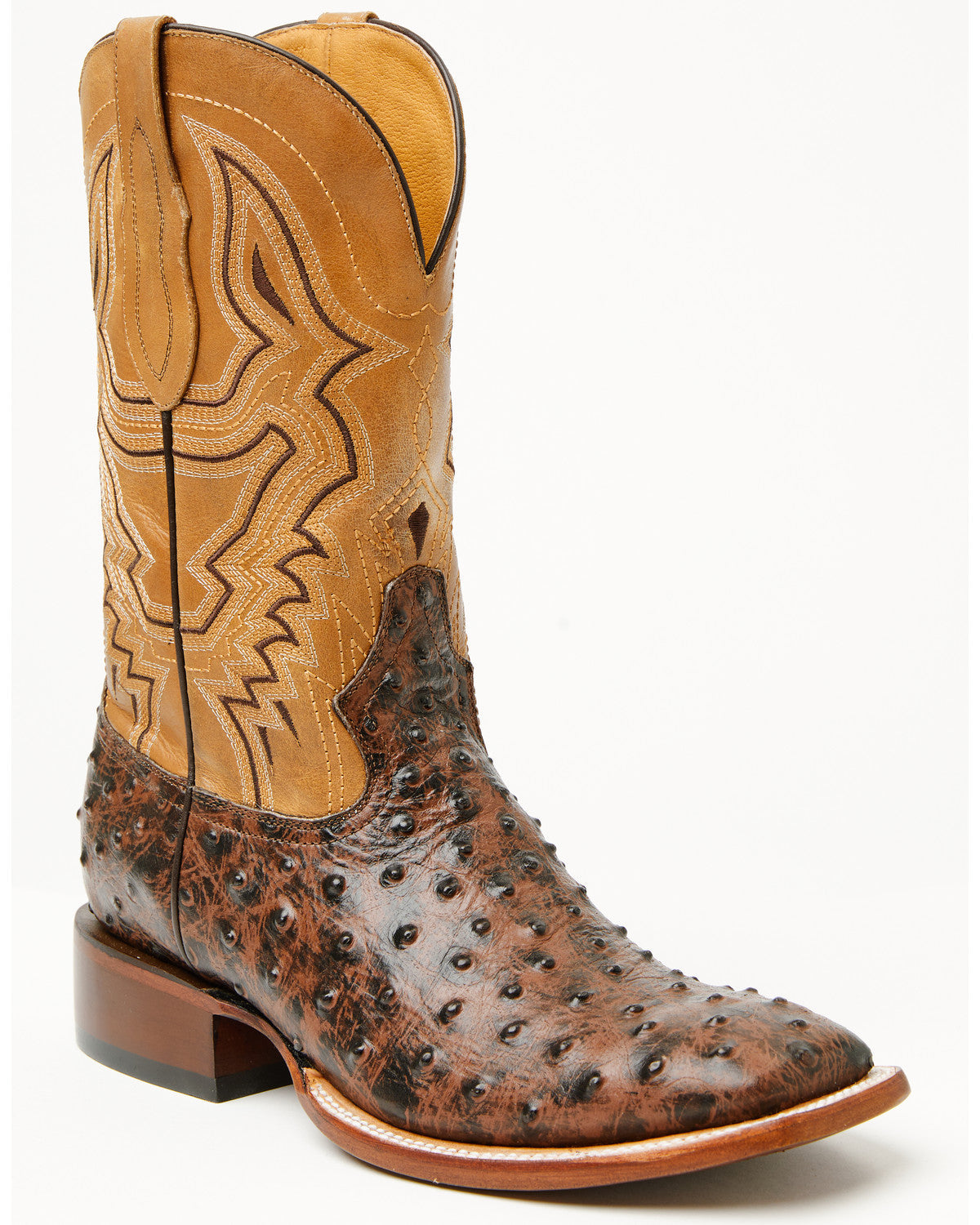 Men's Badlands Ostrich Print Western Boots - Broad Square T Brown