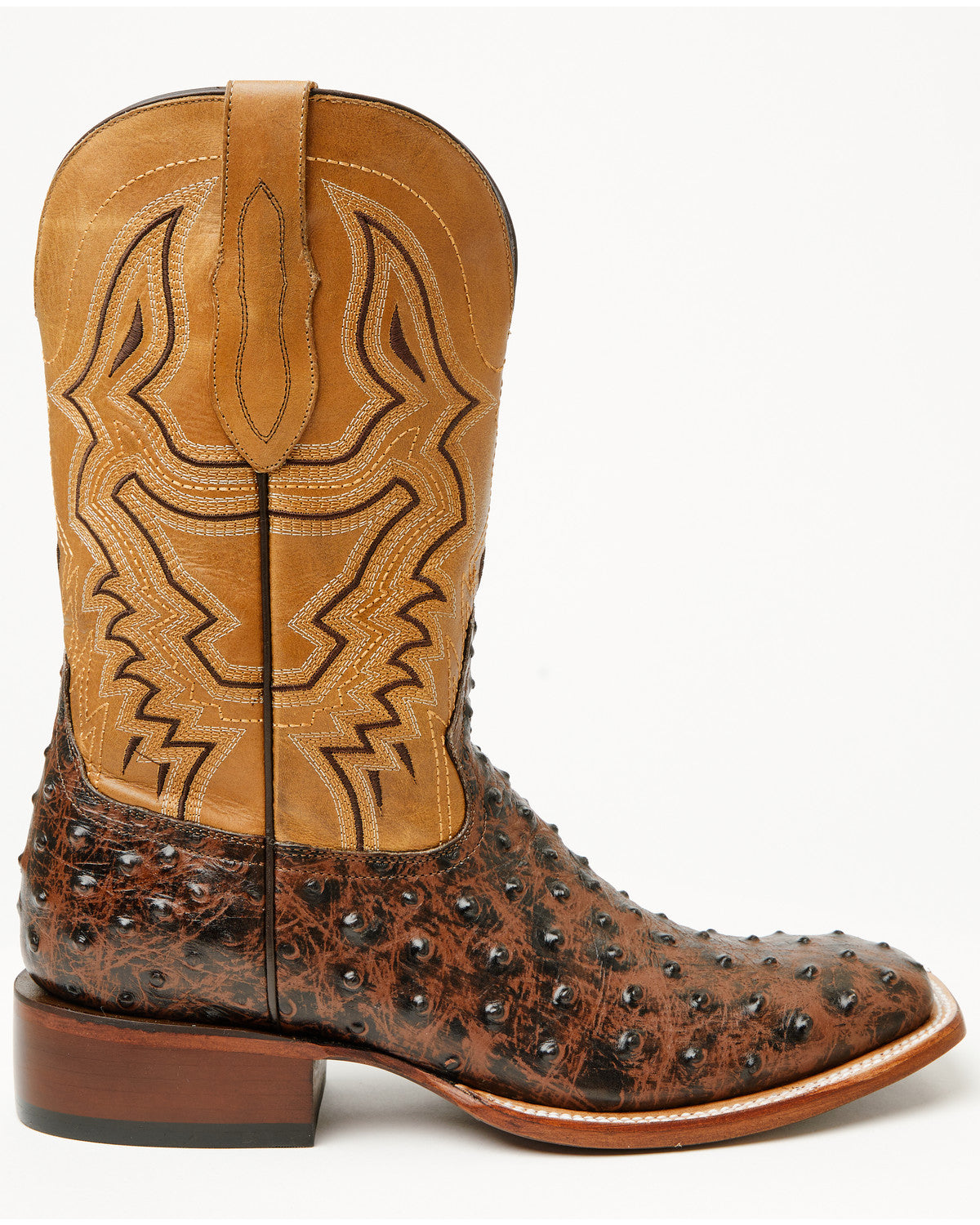 Men's Badlands Ostrich Print Western Boots - Broad Square T Brown